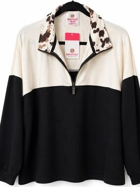 Marley Lilly Cow Print Quarter Zip Pullover NWT 2X 3X Plus Size